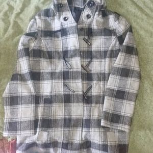 Betty's plaid pea coat black and grey size 6
